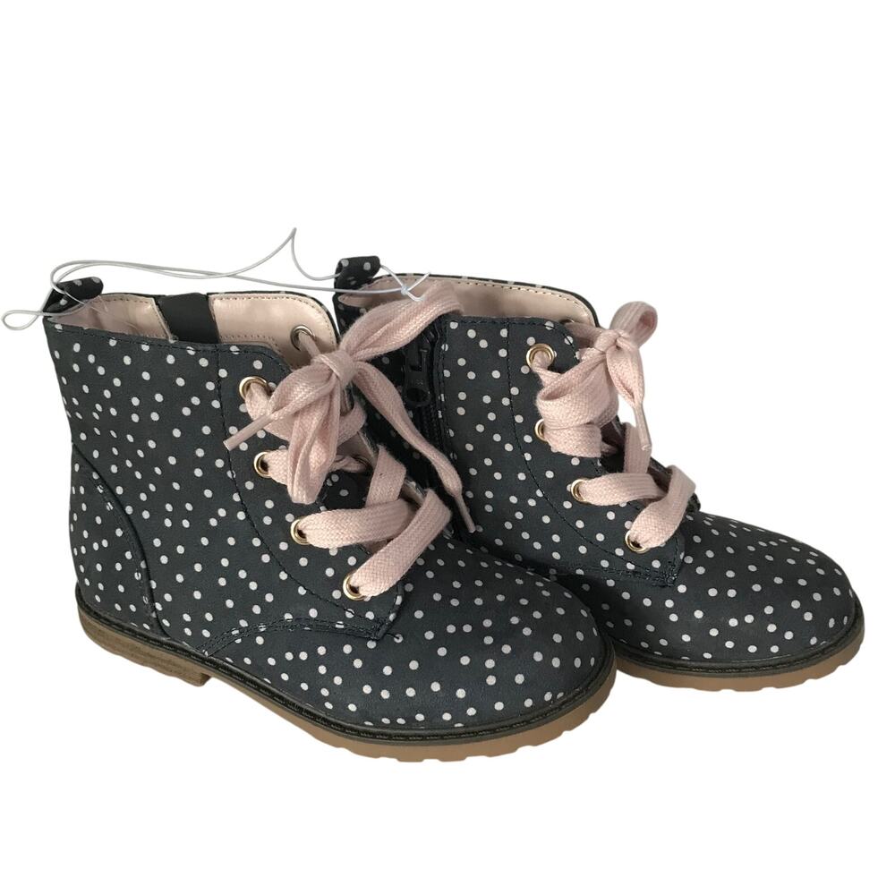 Cat and Jack Boots Size 12 Girls Ankle Navy Blue Pink Polka Dots Zip NWT New